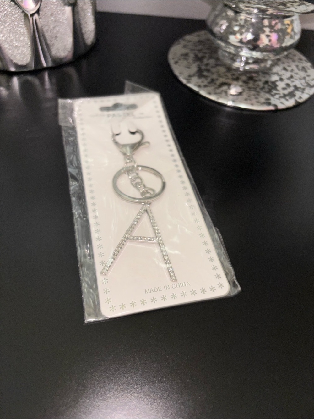 πCharm/Keychain- Silver Rhinestone Initial "A" Charm π - Picture 2 of 2